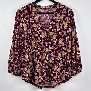 Vince Camuto Floral V Neck 3/4 Sleeves Elastic Cuff Multi Color Tunic Size S